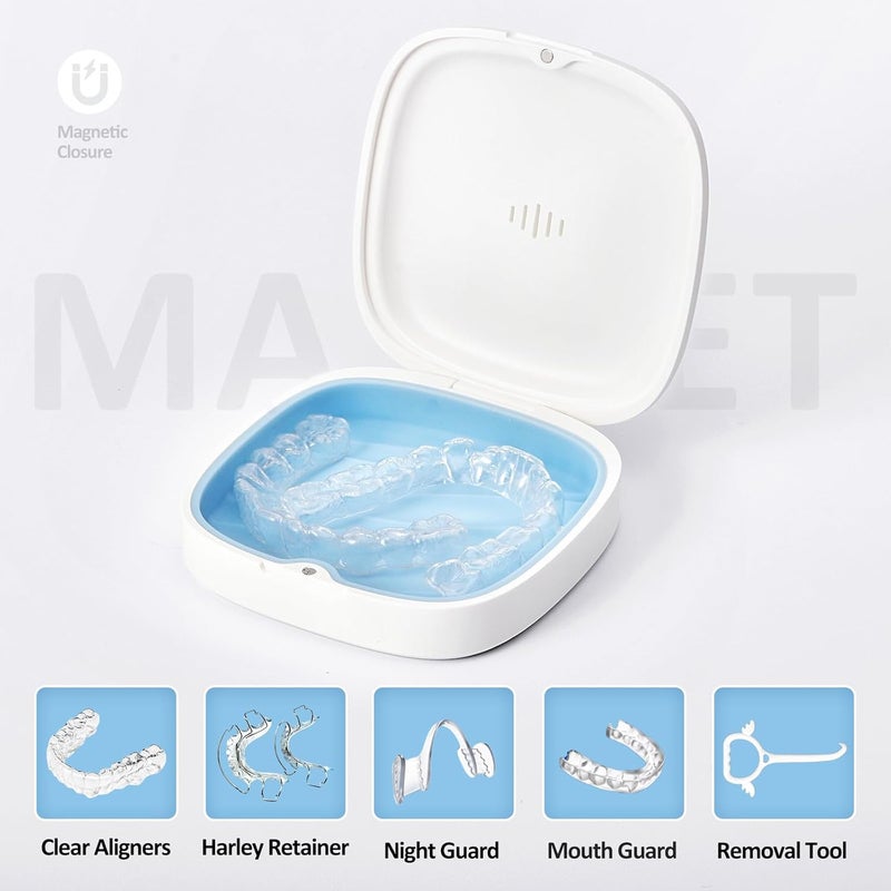 Gaboolo Store Retainer Case Slim Aligner Case with Vent Holes Removable Inner Tray Silicone for Easy Cleaning (1Pack White Blue) - Image 4